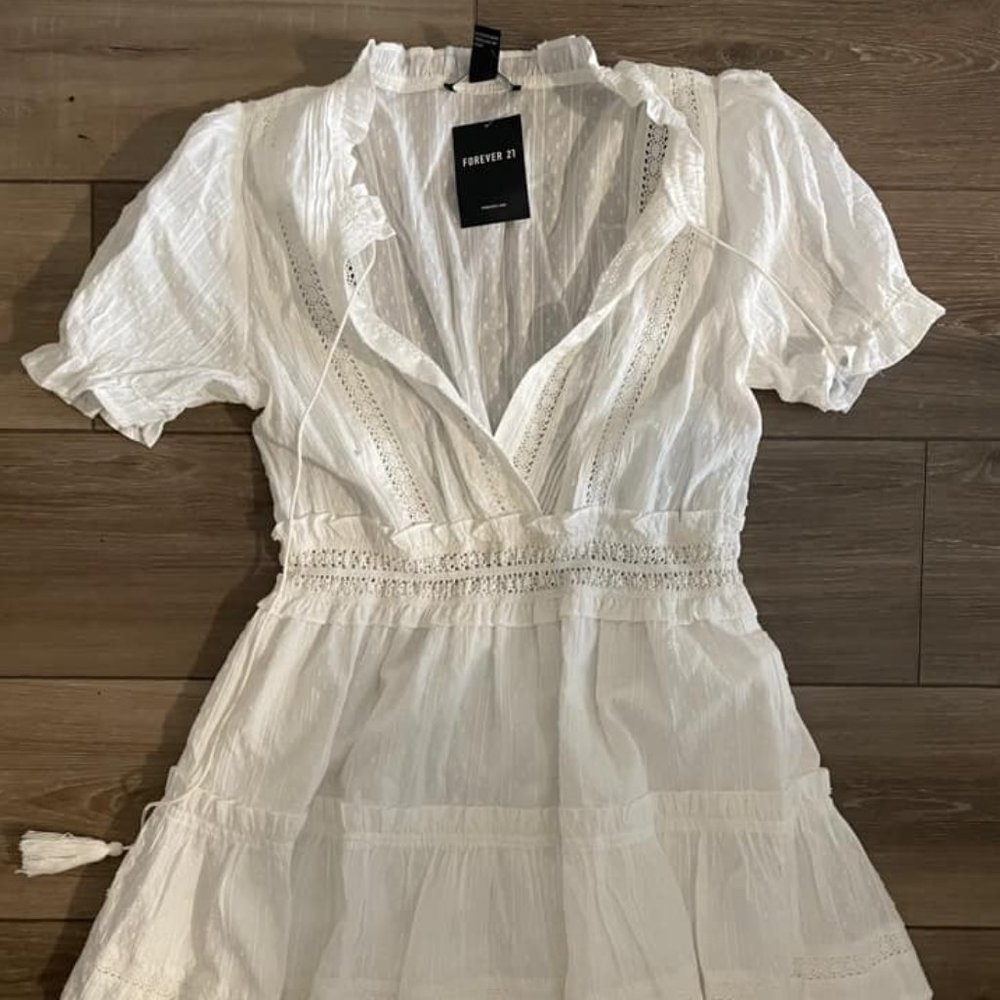 Forever21 Mini Lace Crochet White Dress / LoveShackFancy Dupe